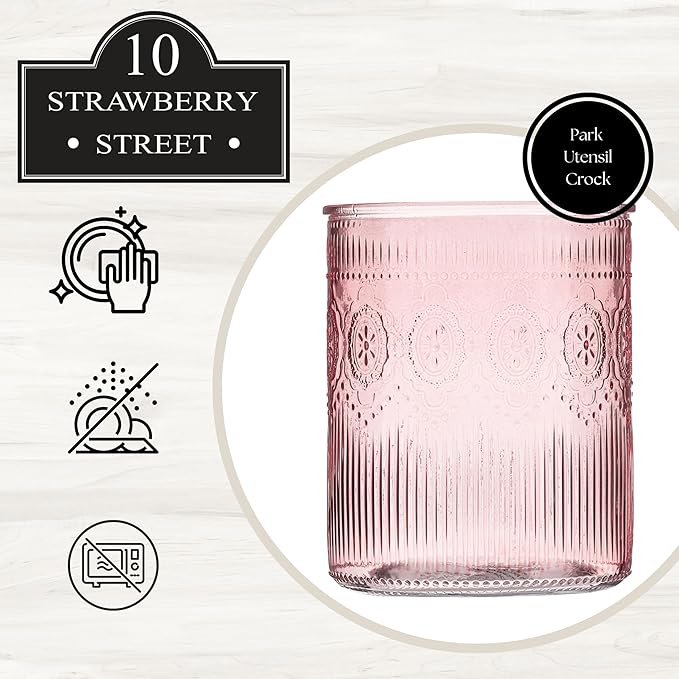 10 Strawberry Street Park Glass Utensil Crock, pink