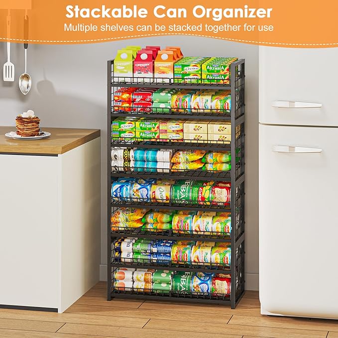 JKsmart 2-Tier Stackable Can Organizer, Extra-Long Can Rack for Pantry Storage, Adjustable Can Dispenser Holds Up to 64 Cans, Super Sturdy Holders for Various Canned Food Snacks Soda