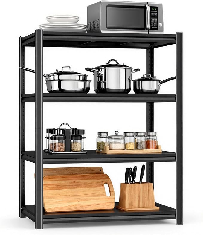 Kitchen Baker’s Rack, 4-Tier Metal Rack with Solid Shelves, Microwave Stand Storage Organizer for Kitchen or Dining Room – 39.4” W x 15.7” D x 54.3” H