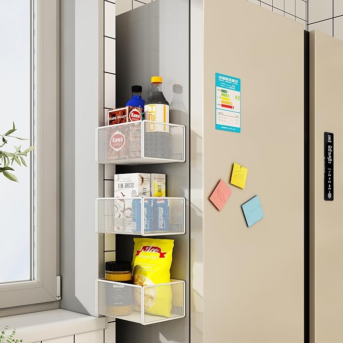 LIFEFAN Magnetic Basket Organizer Holder for Fridge Magnetic Storage Bin Box Containers for Refrigerator Whiteboard Classroom (Small, White)