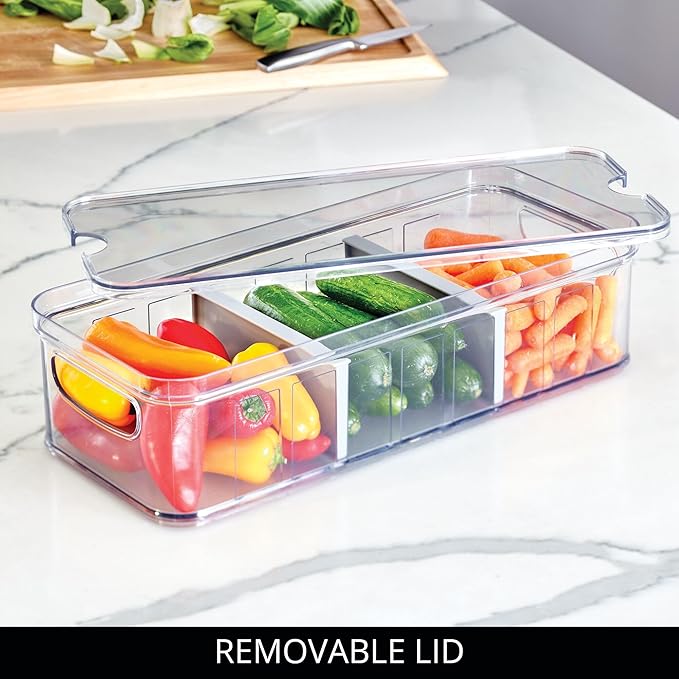 iDesign Recycled Plastic Crisp Large Divided Fruit and Vegetable Storage with Easy to Grip Integrated Handles Designed to Keep Food Fresh Longer, 14. 82" x 6. 32" x 3. 76"