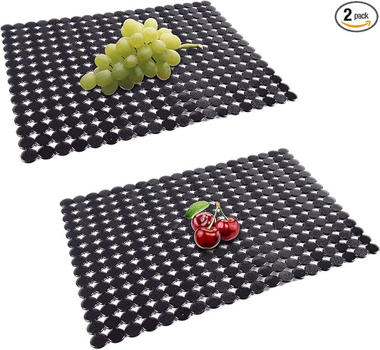Qulable 2Pack Kitchen Sink Mat for Stainless Steel/Ceramic Sinks, PVC Eco-friendly Protectors for Bottom of Kitchen Sink, Adjustable, Fast Draining, Dots Design, 11.8x15.7 (Black)