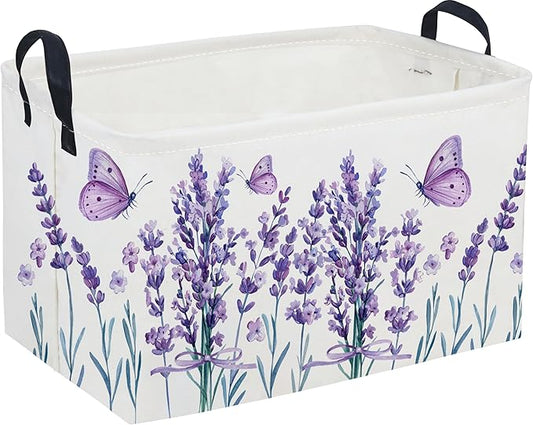 Sanjiaofeng Rectangular Kids Basket Flower Storage Bins,Girls Storage Basket with Handles.Clothers,Books,Kid's Gifts Bins. (lavender)