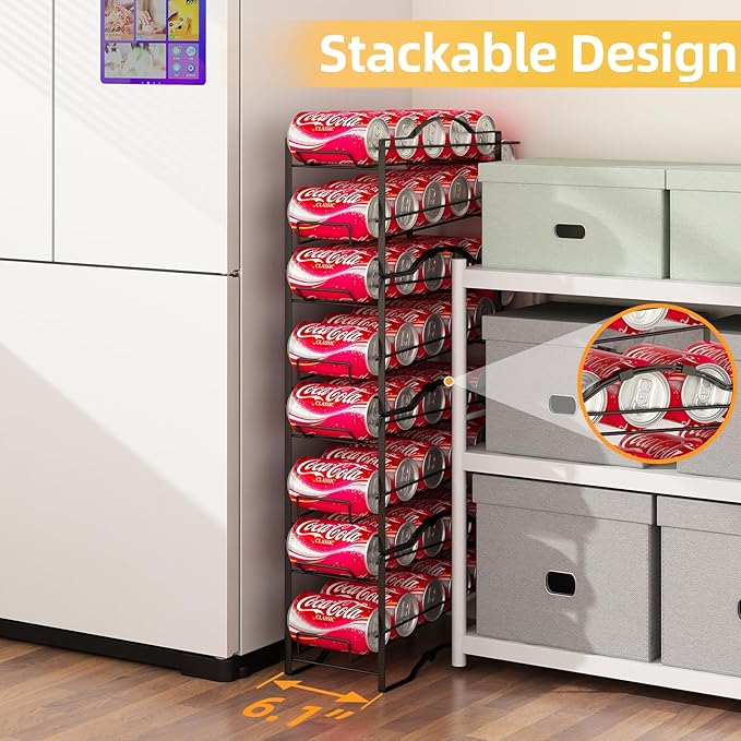 GILLAS 2 Pack Soda Can Organizer Rack for Pantry, Stackable Beverage Soda Can Storage Dispenser Holder for Refrigerator, Cabinet, Black