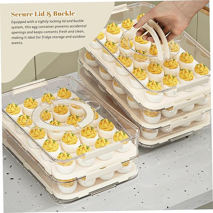Deviled Egg Containers with Lid, Deviled Egg Carrier 3-Layer Plastic Clear Tray with Lid & Handle & Buckle Thickened 60 Holder for Fridge, Travel, Party, Carrier