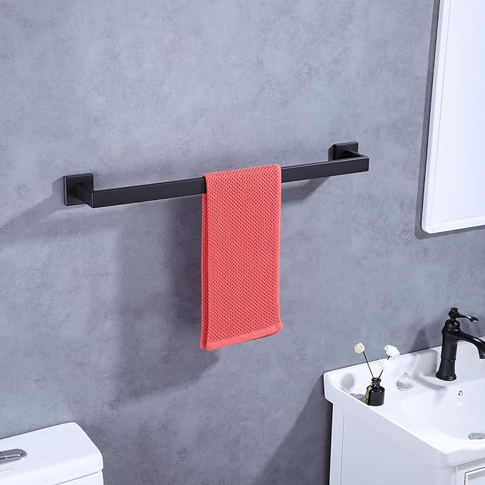 LANC 20 Inche Black Towel Bars for Bathroom Wall Mounted, Matte Black Bath Towel Racks Stainless Steel Total-22” Towel Rails for Kitchen Cabinet Towel Holder Towel Hanger Towel Rods, A8804MB-5P1