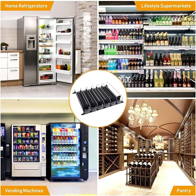 FLEXMAN Drink Organizer for Fridge, 6 Rows Adjustable Width Spring Loaded Drink Dispenser, Beverage Dispenser, Water Bottle Organizer for Soda, Beer, Wine, Sparkling Wine (Black)