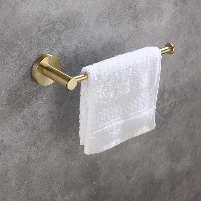 KIBI Circular 2-Piece Bathroom Hardware Set – Includes Wall Mounted Towel Bar & Toilet Paper Holder – Modern, Durable, Rust-Resistant, Bathroom Accessories (Brushed Gold, C-KBA14-2-1)