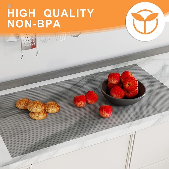 FLPMIX Kitchen Cabinet Shelf Liner: 22" x 300" Clear Waterproof Under Sink Mat - Translucent Grey Non-Adhesive Large Drawer Liner for Pantry Bathroom Cupboard