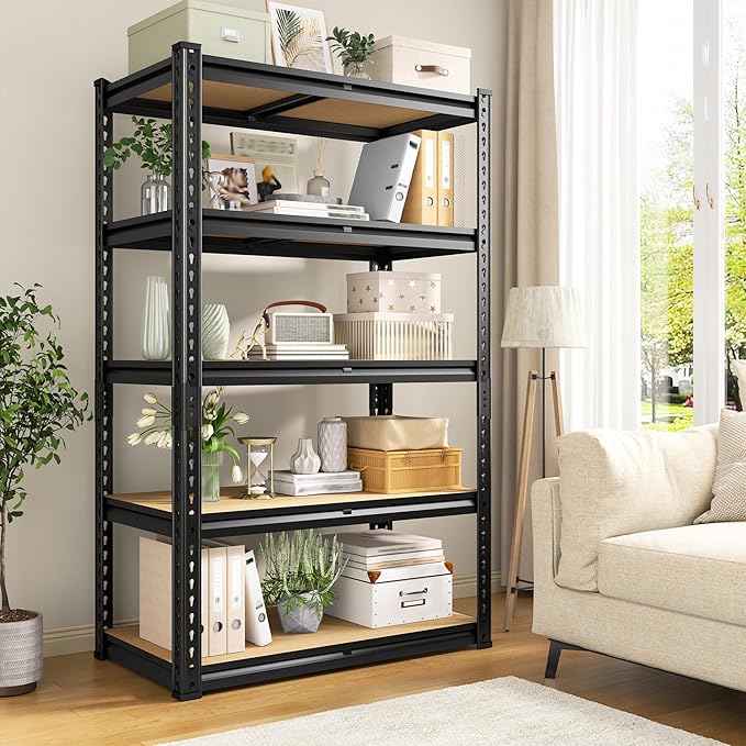 REIBII Storage Shelves 5 Tier Garage Shelving Heavy Duty Metal Shelving 2020LBS Adjustable Metal Shelf 59.8" H Pantry Shelf for Garage Pantry Closet Kitchen Basement 28" W x 12" D x 59.8" H, 2 Pack