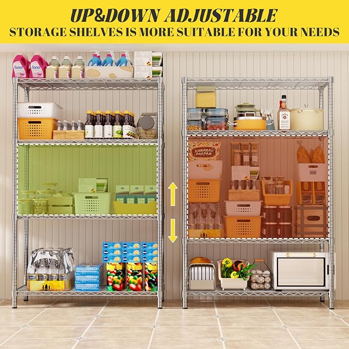 MODCART Storage Shelves, 36" L x 14" W x 54" H Heavy Duty Garage Wire Shelving Unit Loads 1400LBS, 4-Tier Adjustable Metal Industrial Utility Shelf Rack for Kitchen, Laundry Room, Basement