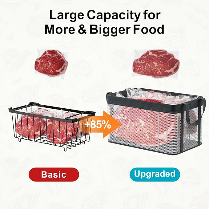 iSPECLE Freezer Organizer Bins, 3 Pack 15" Large Stackable Deep Freezer Organizer Bins for 5 to 7 Cu.Ft Chest Freezer, Sturdy Fabric & Stainless Steel for Meat & Vegetables, Easy Access, White