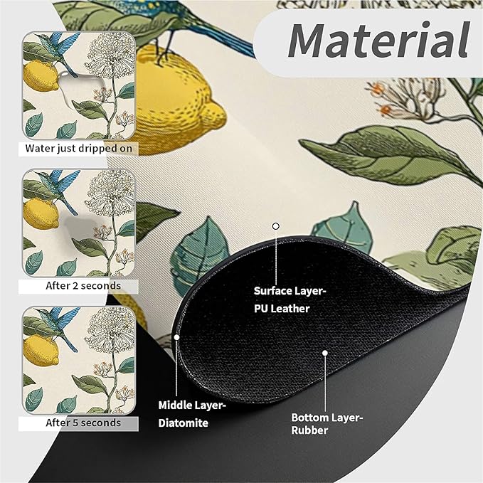Kitchen Sink Splash Guard，lemon tree with hummingbirds Faucet Mat Sink Gadgets-Super Absorbent Fast Drying Mat Drip Catcher for Kitchen, Bathroom,Sink Mat, Dish Drying Mat, Bathroom(15" X 5.5" )