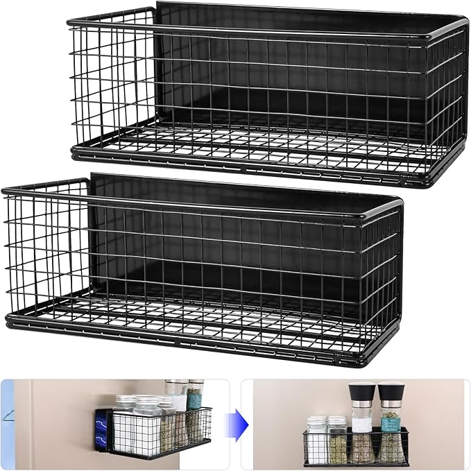 ONESIXEC 2 Pack Magnetic Basket Organizer Magnetic Baskets for Refrigerator Magnetic Storage Bin Baskets Magnetic Shelf Baskets for Home Kitchen Fridge Pantry Office Holds