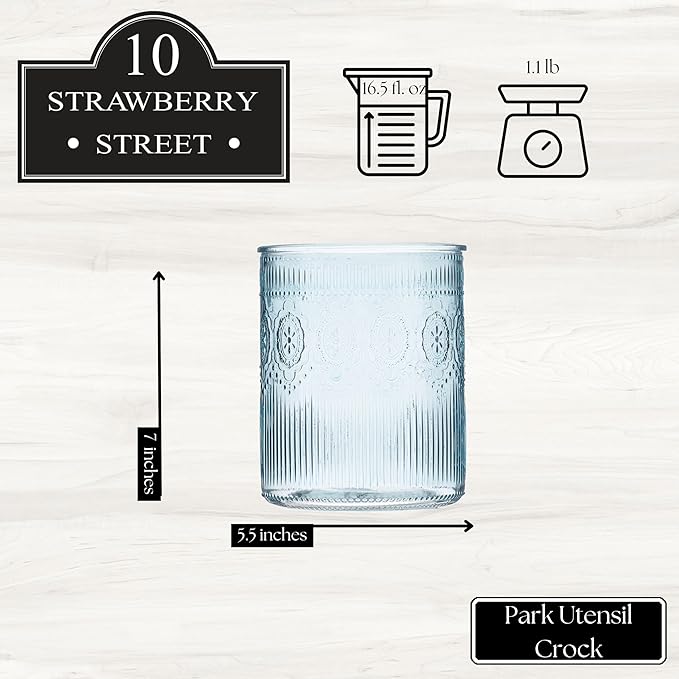 10 Strawberry Street Park Glass Utensil Crock, Blue