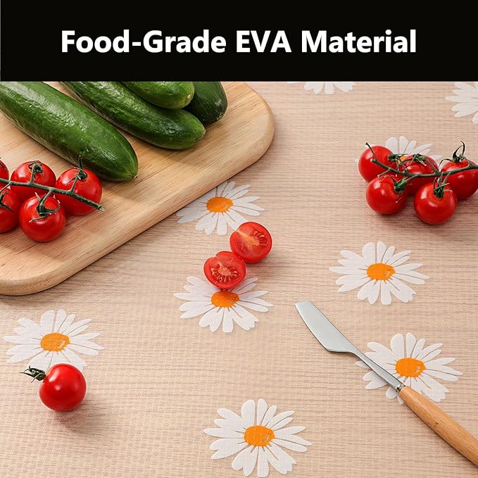 INNOLITES Shelf Liners for Kitchen Cabinets – Drawer Liner Waterproof & Oil-Proof, Non-Adhesive EVA with Floral Pattern – Durable Washable, Easy to Clean (Clean Daisy, 11.8" x 360")