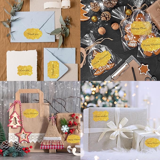 Bright Gold Labels Stickers,250 PCS 2" x 1.2" Fancy Shape Stickers Labels for Storage Box or Food Jars Holiday Present Stickers Christmas Gift Tags Stickers
