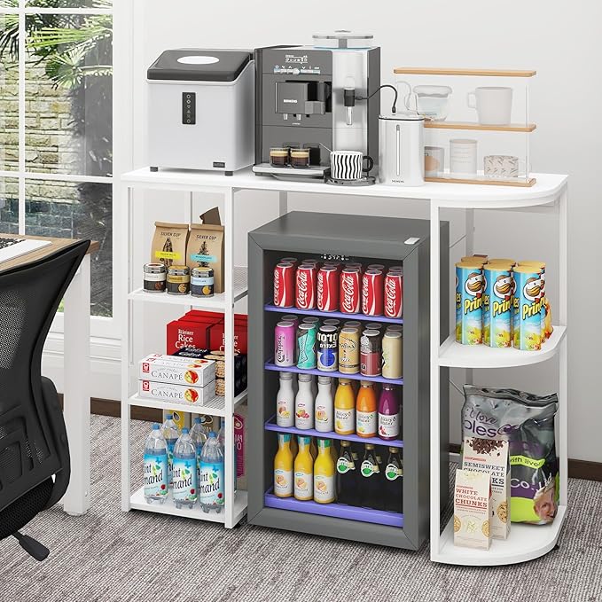 PUNCIA Mini Fridge Cabinet with Storage Coffee Bar Cabinet with Mini Refrigerator Space Beverage Wine Fridge Stand Organizer with Power Outlet Microwave Oven Stand Rack for Home Dorm