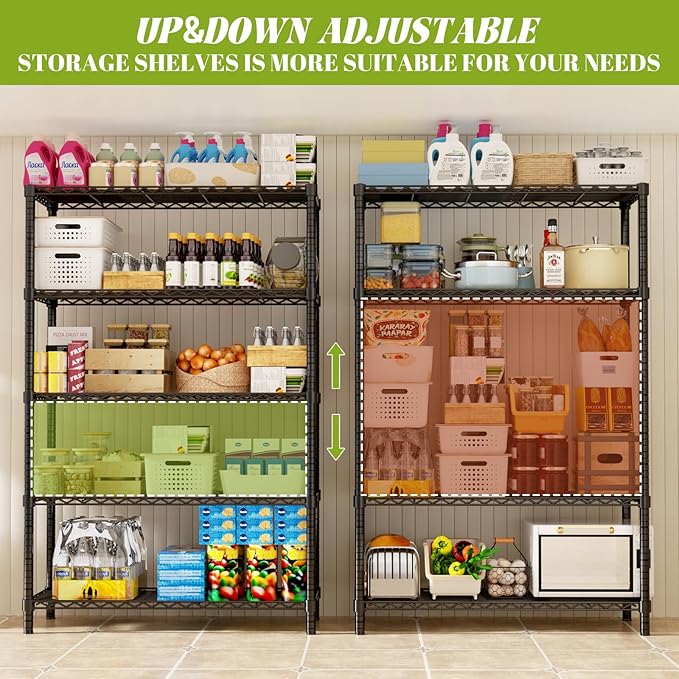 MODCART Storage Shelves, 2 PCS 36" L x 14" W x 72" H Heavy Duty Garage Wire Shelving Unit Loads 1750LBS, 5-Tier Adjustable Metal Industrial Utility Shelf Rack for Kitchen, Laundry Room, Basement