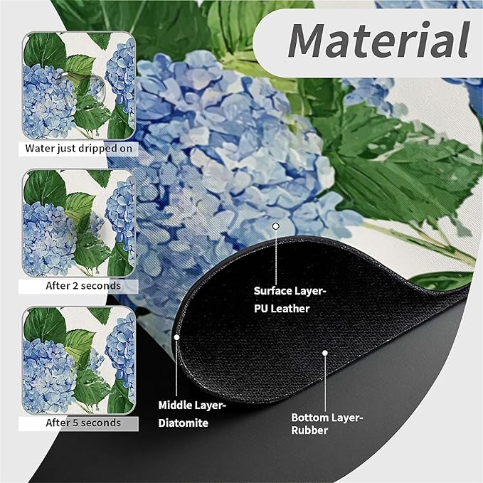 Kitchen Sink Splash Guard，Blue hydrangea Faucet Mat Sink Gadgets-Super Absorbent Fast Drying Mat Drip Catcher for Kitchen, Bathroom,Sink Mat, Dish Drying Mat, Bathroom(15" X 5.5" )