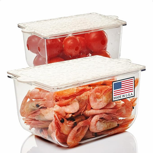 Pikanty Condiment Storage Containers | Set of 2 Small Organizers with Lids for Refrigerator | Dishwasher Safe | Made in USA
