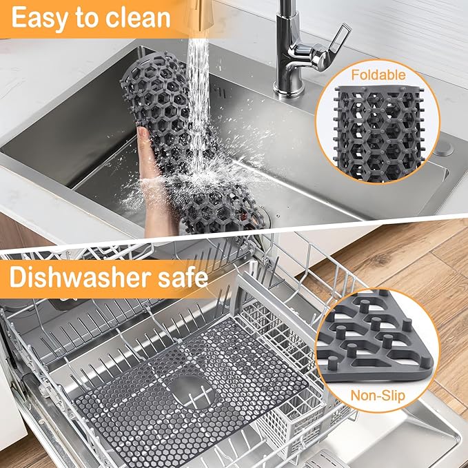 Myirxcv Sink Protectors for Kitchen Sink, 24.8"x 13" Farmhouse Kitchen Sink Protector Grid, Silicone Mat for Farmhouse Stainless Steel Porcelain Sink（Center Drain）