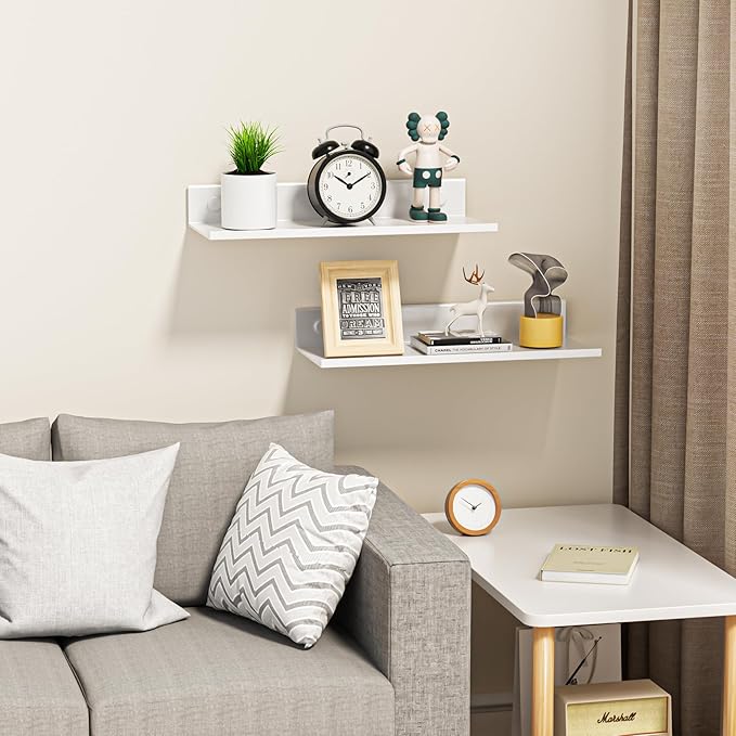 Floating Shelves for Wall 11.8Inch, Metal Adhesive Wall Shelves Set of 2, Modern Floating Shelf Mounted Display Storage for Bedroom, Living Room, Bathroom, Kitchen, Office