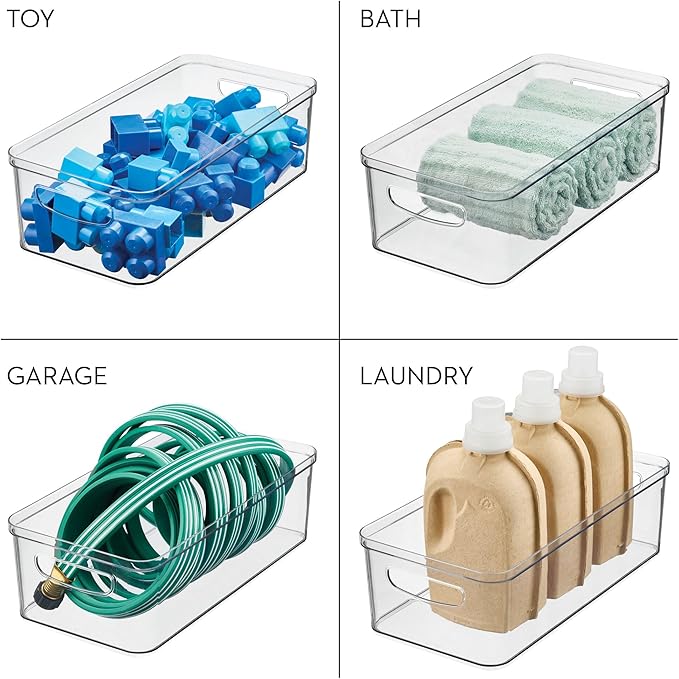 iDesign BPA-Free Plastic Crisp Large Pantry and Fridge Organizer with Easy to Grip Integrated Handles for Kitchen, Fridge, Freezer, Pantry and Cabinet Organization, 16" x 8" x 5", Clear