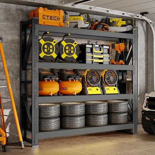 48" W Storage Shelves Heavy Duty, 4000LBS Metal Garage Shelving Units, 4 Tier Adjustable Shelf, Garage Storage Shelves Rack, Industrial Shelving for Warehouse, Basement,48" W x 20" D x 79" H
