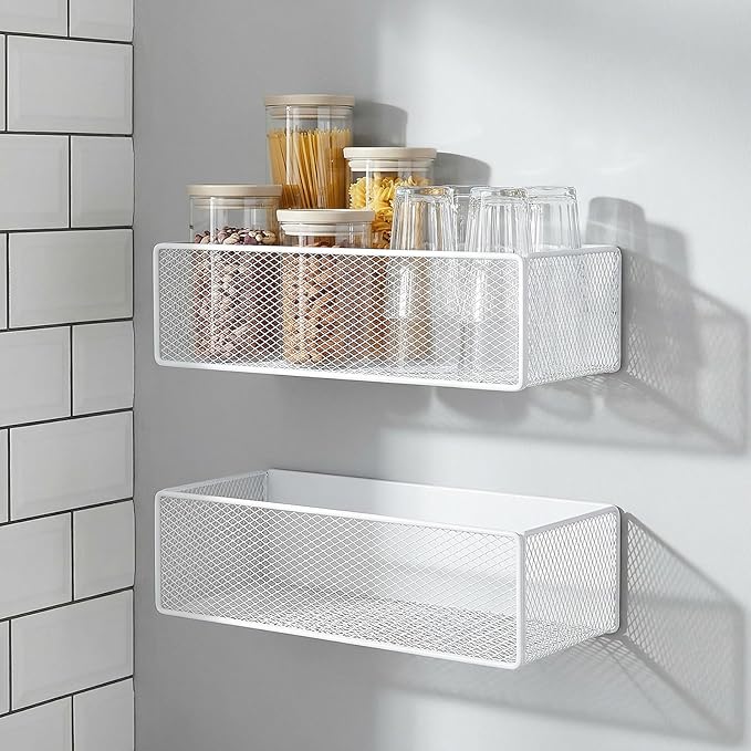 Ckhoid 2PCS Magnetic Basket Bins, 10 × 5 × 3 inch Fridge Organizer Holder, Heavy Duty Metal Basket Storage Shelf, Spice Storage Rack Organizer for Refrigerator, Home Kitchen Organization Accessories