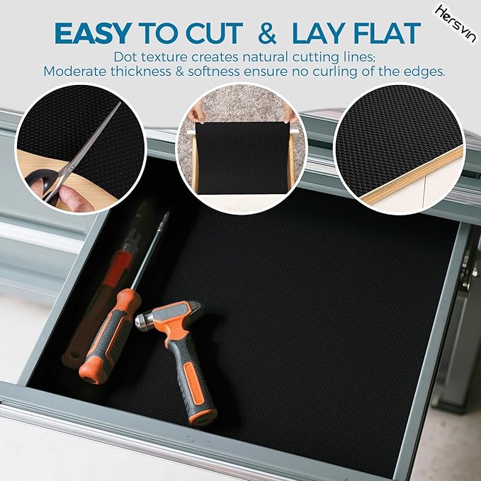 Hersvin Shelf Liners, 24 in x 20 ft Kitchen Drawer Mats, Non-Adhesive EVA Cupboard Protector, Cabinet Lining (Black Dot)