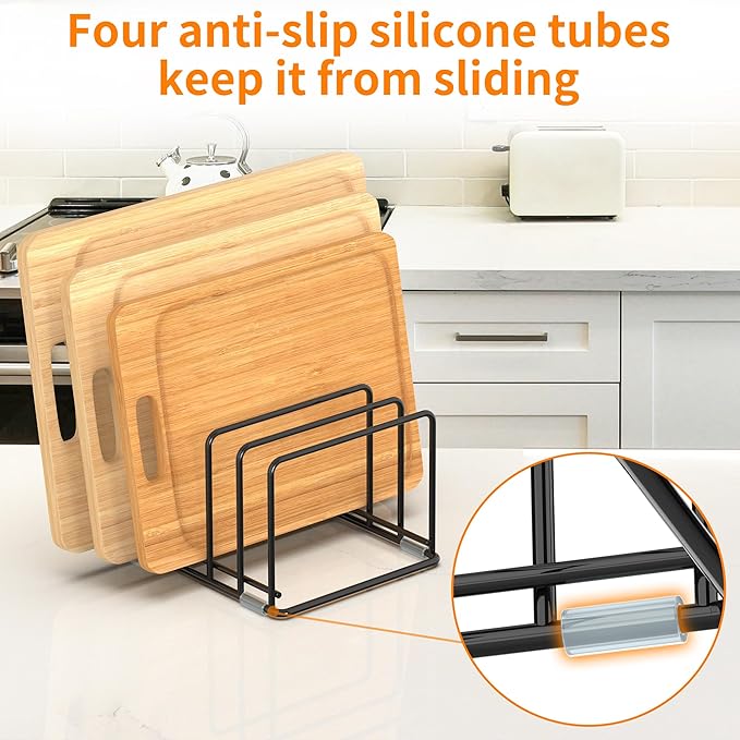 Cutting Board Organizer, Kitchen Cabinet Organizer, Divided Rack with 5 Slots for Baking Trays, Cutting Boards - Cookie sheet Organizer Inside Cabinet, Baking Sheets Holder (medium)