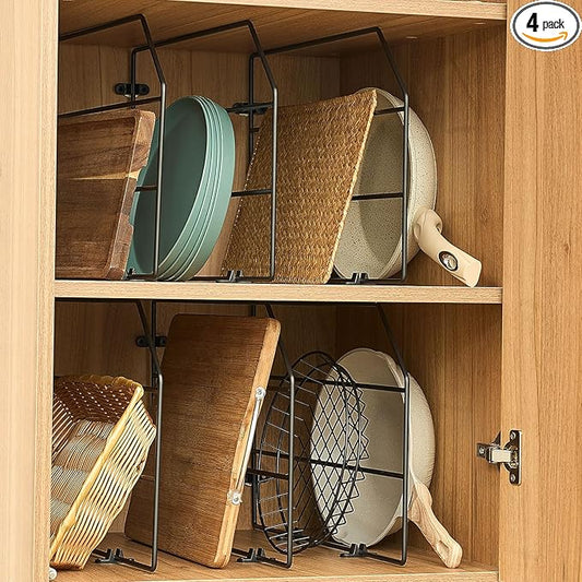 Blulu 4 Pcs Baking Sheet Organizer 12" x 20" Tray Dividers for Cabinets Kitchen Cabinet Dividers Vertical for Baking Sheets Chrome Pan Rack Storage Wires for Kitchen Cupboards(Black)