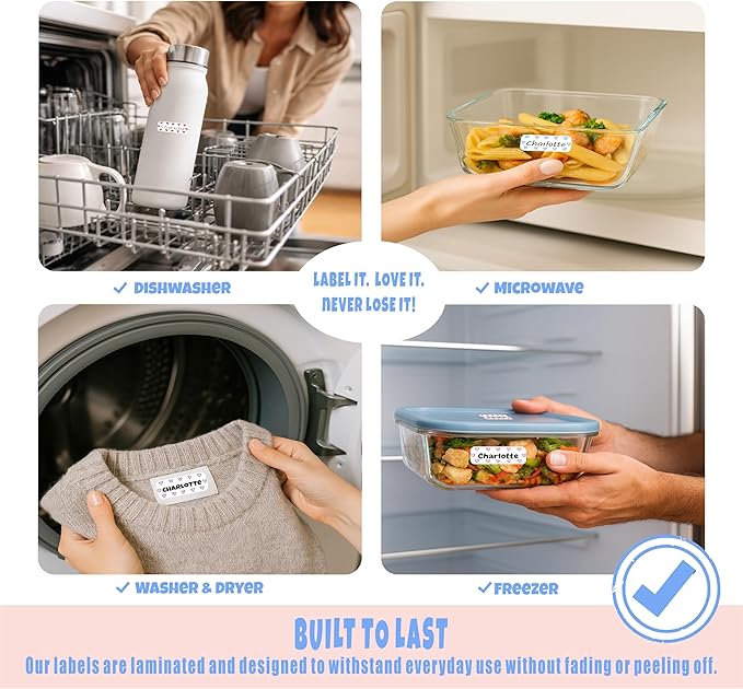 KYTRA Personalized Name Labels for Kids 120 Stickers for Daycare & School Supplies, Clothes, Toys, Lunchboxes and More - Waterproof, Laundry, Dishwasher & Microwave Safe, Made in USA (Sweetie Hearts)