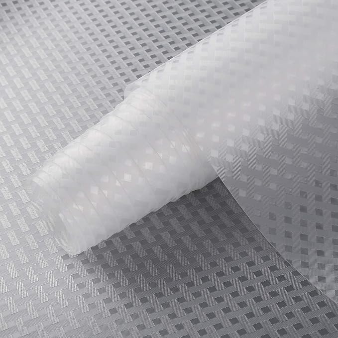 HooTown Refrigerator, Fridge Shelf Liners and Drawer Mats 11.8 Inch Wide x 393.7 Inch Long, Non Adhesive EVA Plastic Washable Waterproof Pads for Kitchen Cabinet, Pantry Closet, Cupboard, Clear