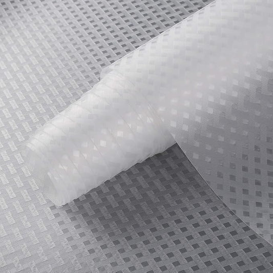Refrigerator, Freezer, Fridge Shelf Liners and Drawer Mats 11.8 Inch Wide x 157.5 Inch Long, Non Adhesive EVA Plastic Washable Waterproof Pads for Kitchen Cabinet, Pantry Closet, Cupboard, Clear