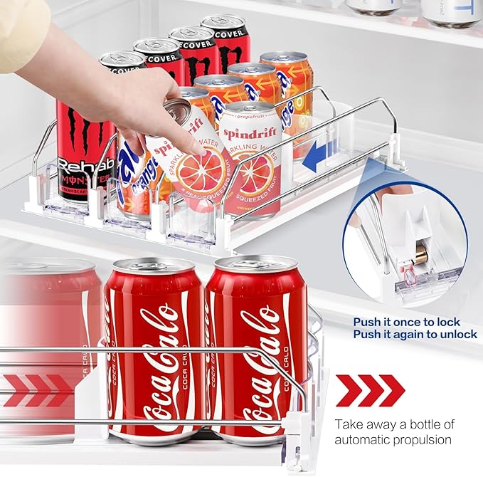 Drink Organizer for Mini Fridge, Automatic Pusher Soda Can Organizer for Fridge, Drink Dispenser for Can Beer Holds up to 12 Cans 3Row (Depth12.2 xWide9.9)