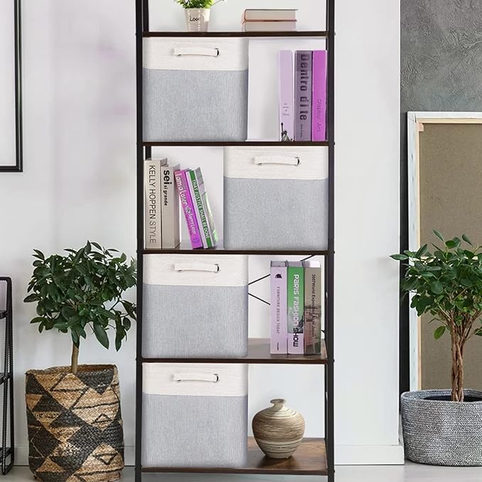 SYYOFUE Storage Cubes 13x13x13 Inches Fabric Storage Cube Bins Boxes Foldable Storage Baskets Cube Storage Shelf Inserts with Handles Earth-Green and Beige Patchwork Pack of 3