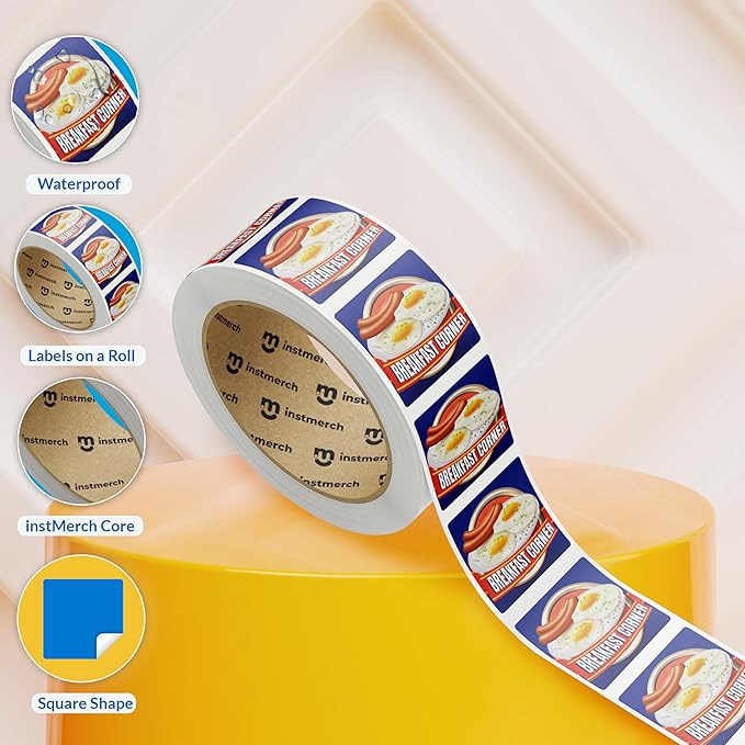 instMerch Custom Sticker Roll Labels — Logo Stickers Customized Labels — Custom Stickers for Business Logo (Square)