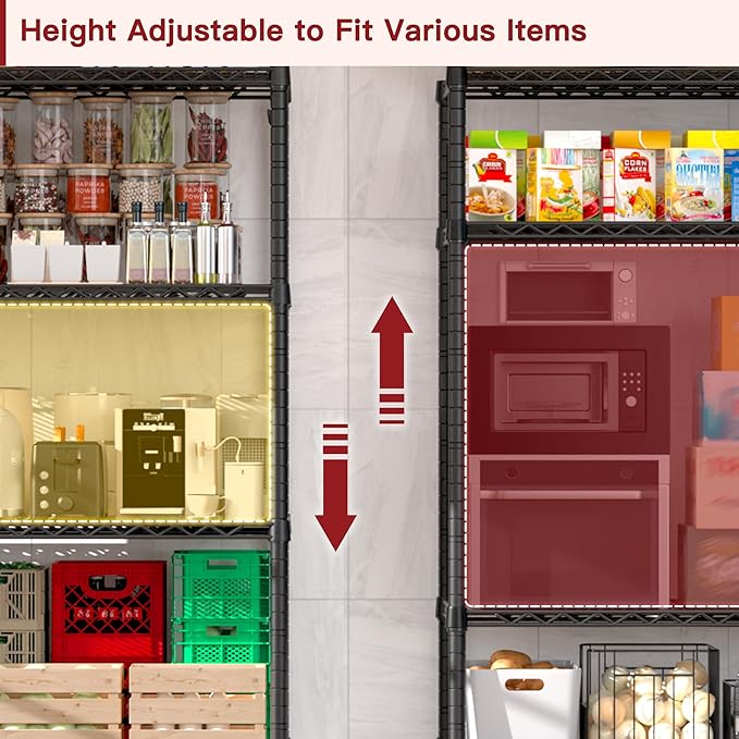 PrimeZone 74''H Wire Shelving 1250lbs 5 Tier Storage Shelves with Wheels NSF Certified Heavy Duty Steel Metal Shelf Adjustable Rolling Rack Kitchen Garage Closet Pantry Laundry 74''HX36''WX14''D 2PCS