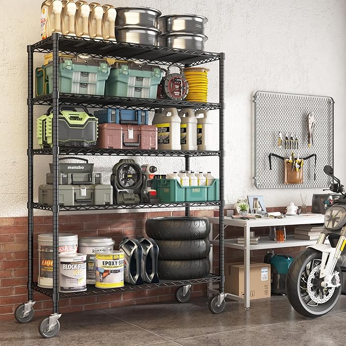 MODCART 48" W x 20" D x 72" H Wire Shelving Unit with Lockable Wheels, 5-Tier Heavy Duty Garage Shelves, 400 lbs Per Shelf Capacity, Industrial Storage Rack for Garage Pantry Kitchen