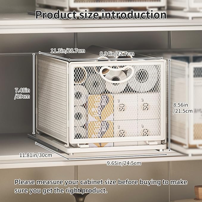 2 Pack Pull Out Cabinet Drawer,Metal Mesh Slide Out Shelves Organizer,Frameless Cabinets Suitable,Simple Housewares Pull Out Cabinet Sliding Basket (11.8" D*9.6" W*8.4" H)