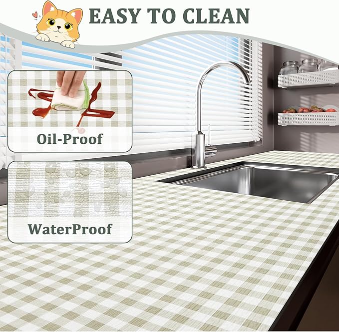 MIAONET Shelf Liner for Kitchen Cabinets 18" x 360" Non-Adhesive Non-Slip Drawer Liners for Dresser, Waterproof Washable Paper, Durable Protector Mat for Pantry Shelves Cupboards, Green Plaid