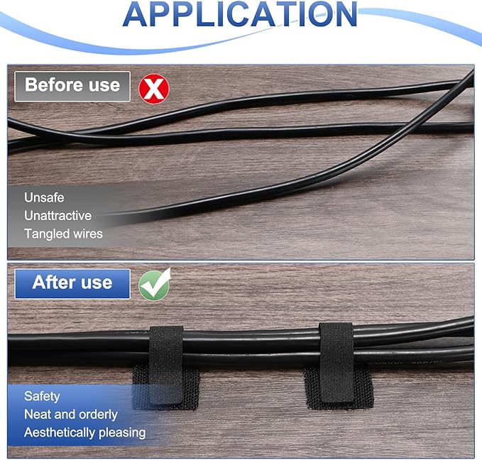 M METERXITY 100-Pack Hook and Loop Cable Ties, 3.5 x 1.1 Inch Enhanced Self-Adhesive Cord Organizer for Desk/Home/Wall/Office Essentials, Cable Management Under Desk [Black]