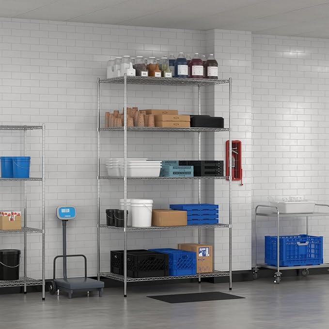 Commercial NSF Listed Chrome Stationary Wire Shelving Kit 30" x 54" x 96", with 5 Shelves Perfect for Warehouse, Walk-in Refrigerator, Freezer, Grocery Store, Restaurant, Dishroom