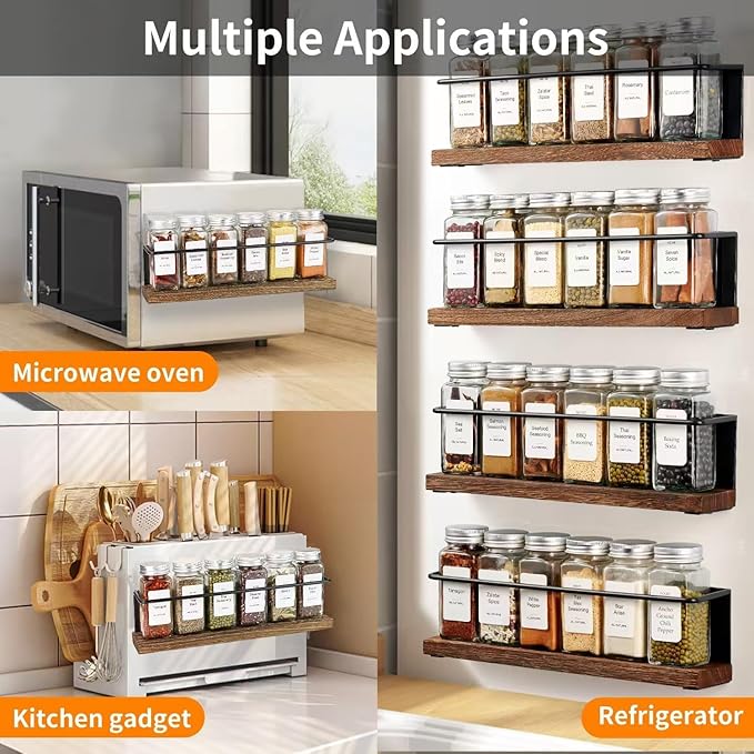 KitHero Magnetic Spice Rack with 24 Jars, 216 Labels, 1 Steel Funnel for Refrigerator，Microwave Oven - Full Set of Spice Organizer