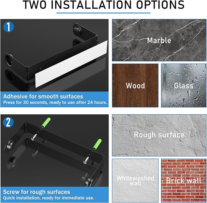 Paper Towel Holder Under Cabinet, Wall Mount Paper Towels Holder for Kitchen Under Counter, Self Adhesive and Drilling, Heavy-Duty Hanging Paper Towel Roll Holder Inside Cabinet Door, Black