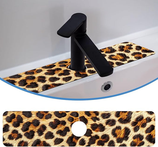 Faucet Mat Splash Guard Leopard Fur Animal Texture, Soft Diatom Mud Material, Strong Water Absorption, Non-slip,Easy to Clean for Bathroom, Kitchen 23.5"X5.5"