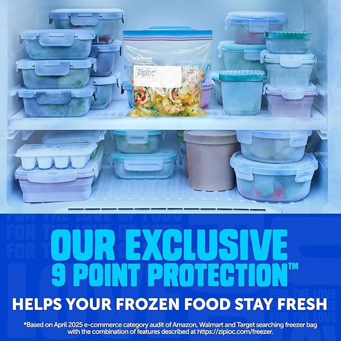 Ziploc Gallon Food Storage Freezer Bags, Stay Open Design, Easy to Fill, 66 Count (Packaging May Vary)