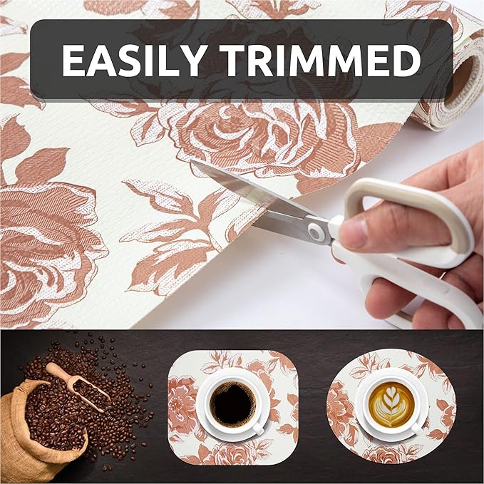 FIFTY FEET 12X120 Inch Shelf Liner for Kitchen Cabinets, PVC Drawer Liner for Dresser Non-Slip Bathroom, Non-Adhesive Cabinet Liner Washable (Red Flower)(3 Roll)